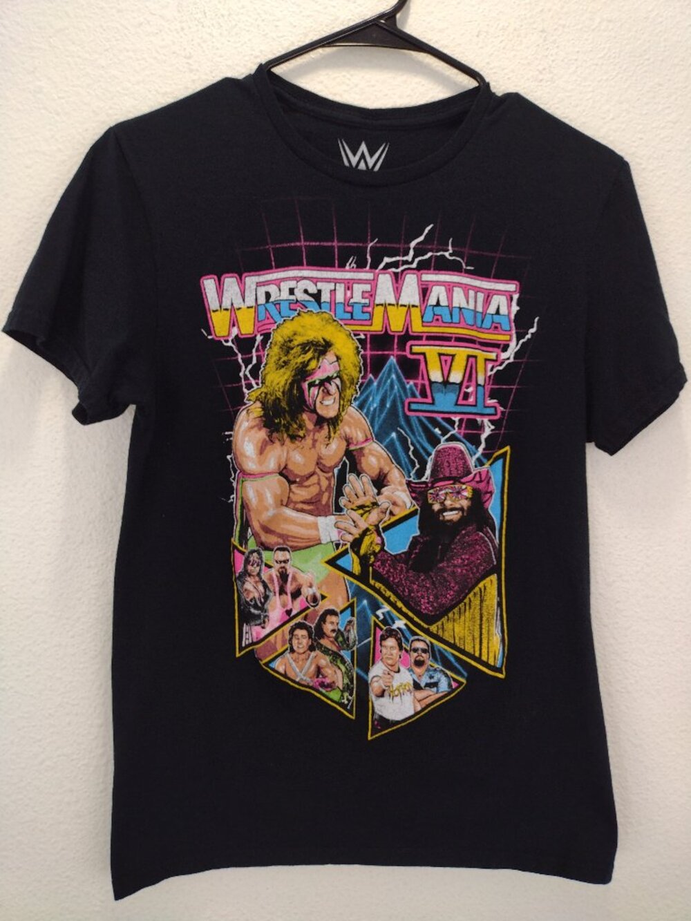 WWE Wrestle Mania VI T-Shirt Men's Small Black Ultimate Warrior Macho Man